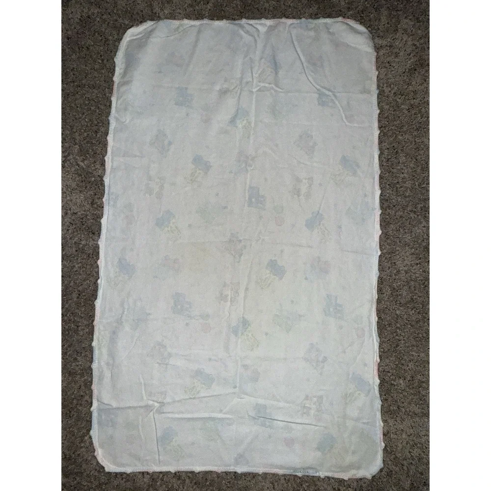2 Riegel Receiving Blankets Teddy Beddy Bear‎ Edges Crochet *read* 1980's